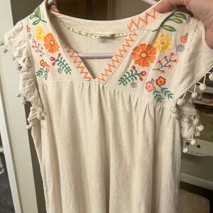 Umgee Cream Blouse with Colorful Floral Embroidery